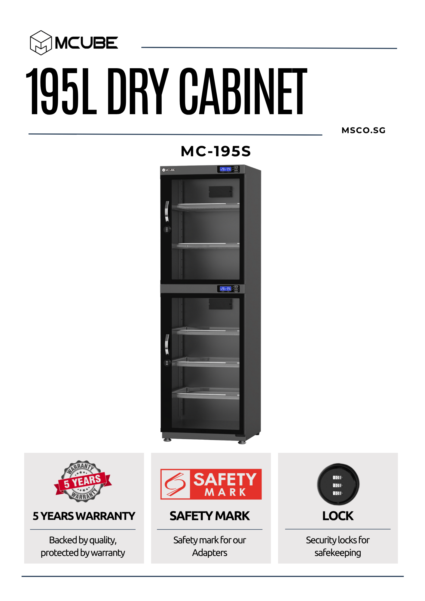 MCUBE 195L Dual Zone Dry Cabinet — largest professional dry box with separate humidity zones