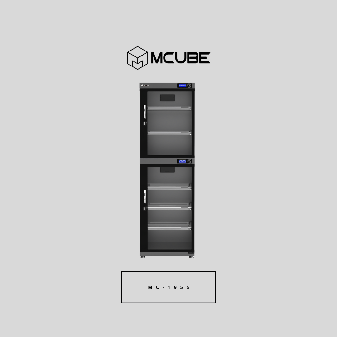 MCUBE 195L dry cabinet interior showing dual zones