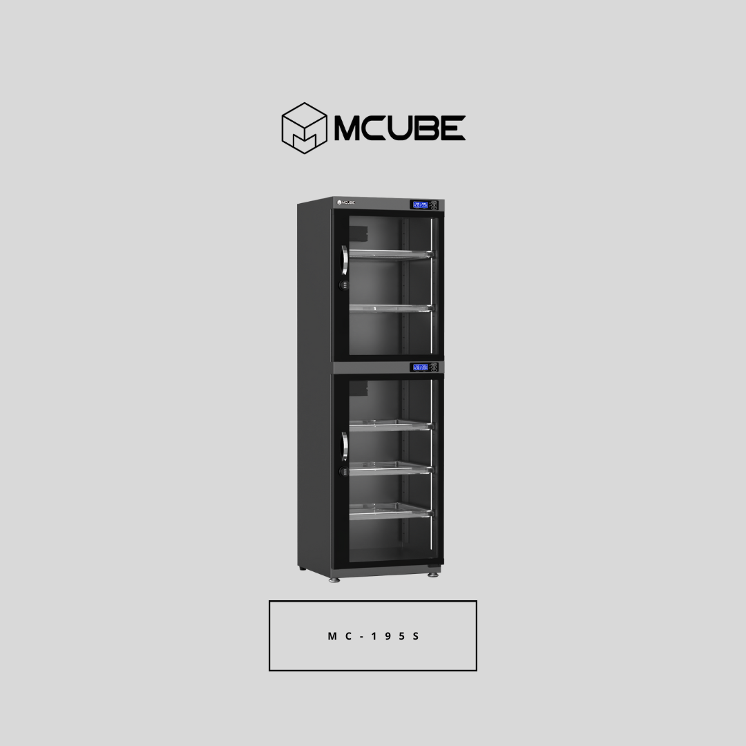 MCUBE 195L dry cabinet adjustable shelves and dual doors