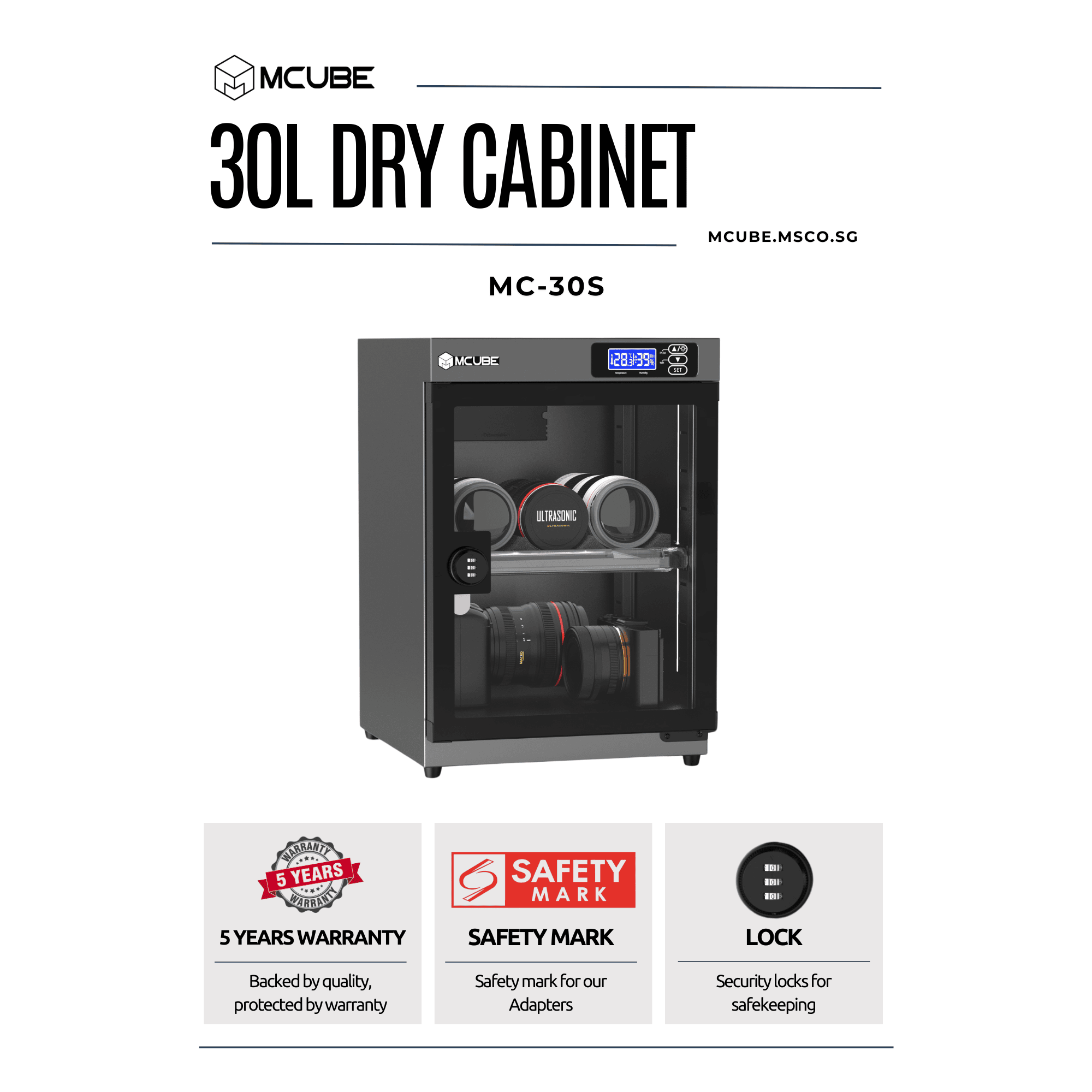 MCUBE 30L Dry Cabinet — compact dry box for cameras and lenses