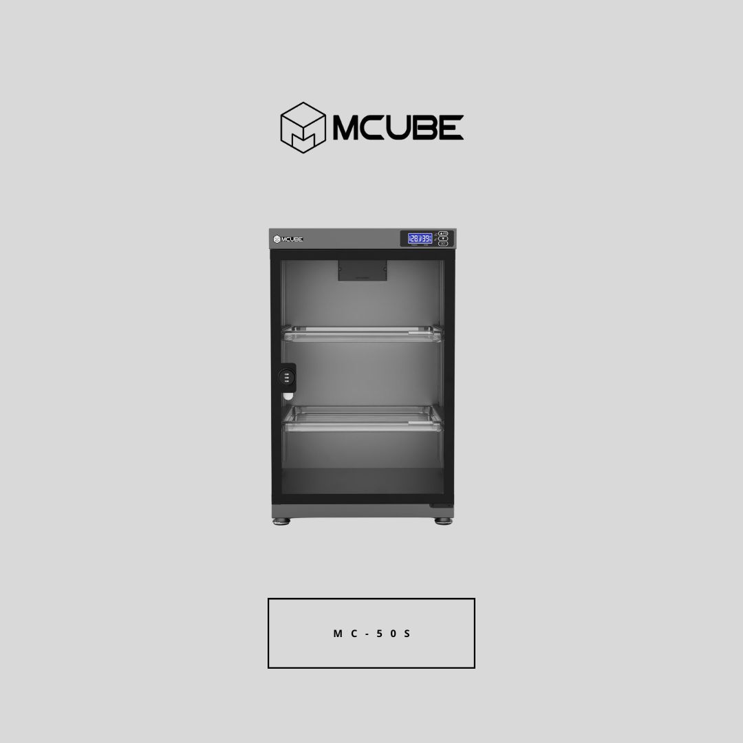 MCUBE 50L dry cabinet interior with camera equipment